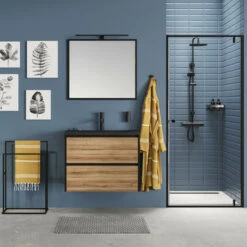 Tiger Reverse Meubelset 80 Cm Met 2 Lades Chalet Eik / Mat Zwart Inclusief Oval Wastafel Mat Zwart -Huishoudelijke Artikelen Korting 123 1216