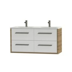 Tiger Badkamermeubel Boston 120cm Chalet Eik/wit Met Grepen RVS -Huishoudelijke Artikelen Korting 123 1620